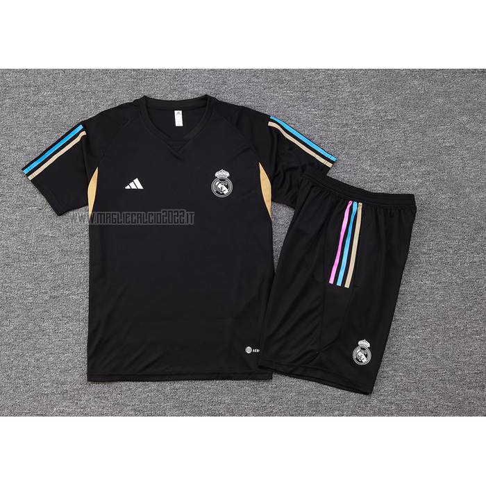Tuta da Track del Real Madrid Manga Corta 2023-2024 Nero - Pantalon Corto